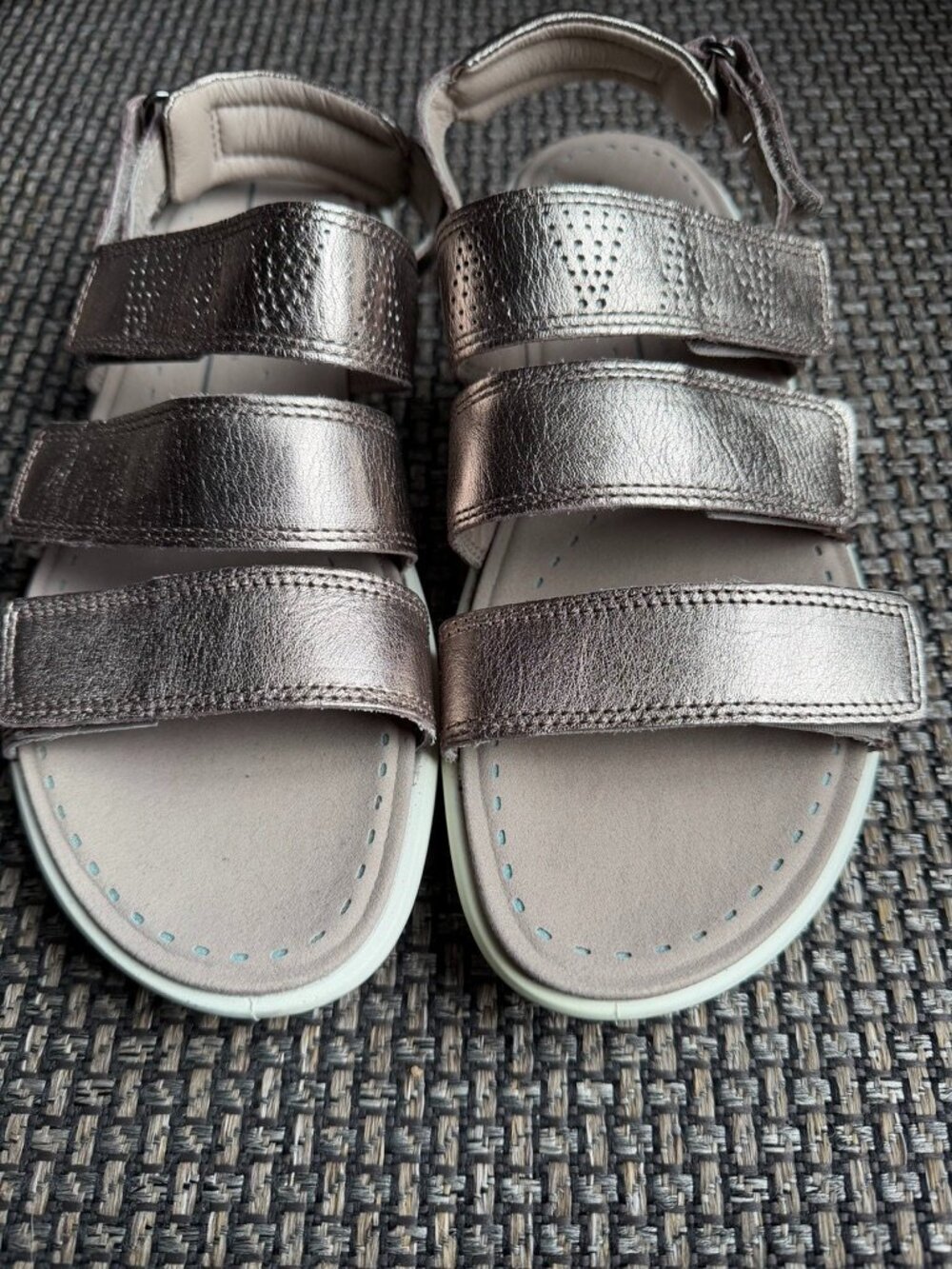 Metatallic Silver wide 3 strap Ecco sandals